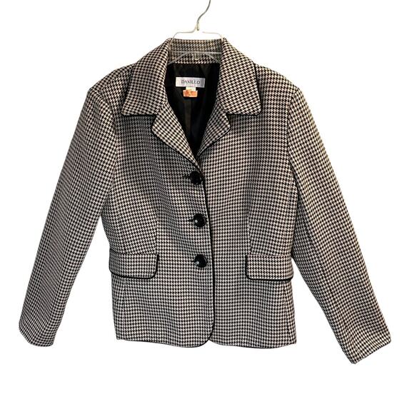 Danillo Women's Houndstooth Long Sleeve Blazer Jacket Sz 8 Black Brown Career - Picture 1 of 12